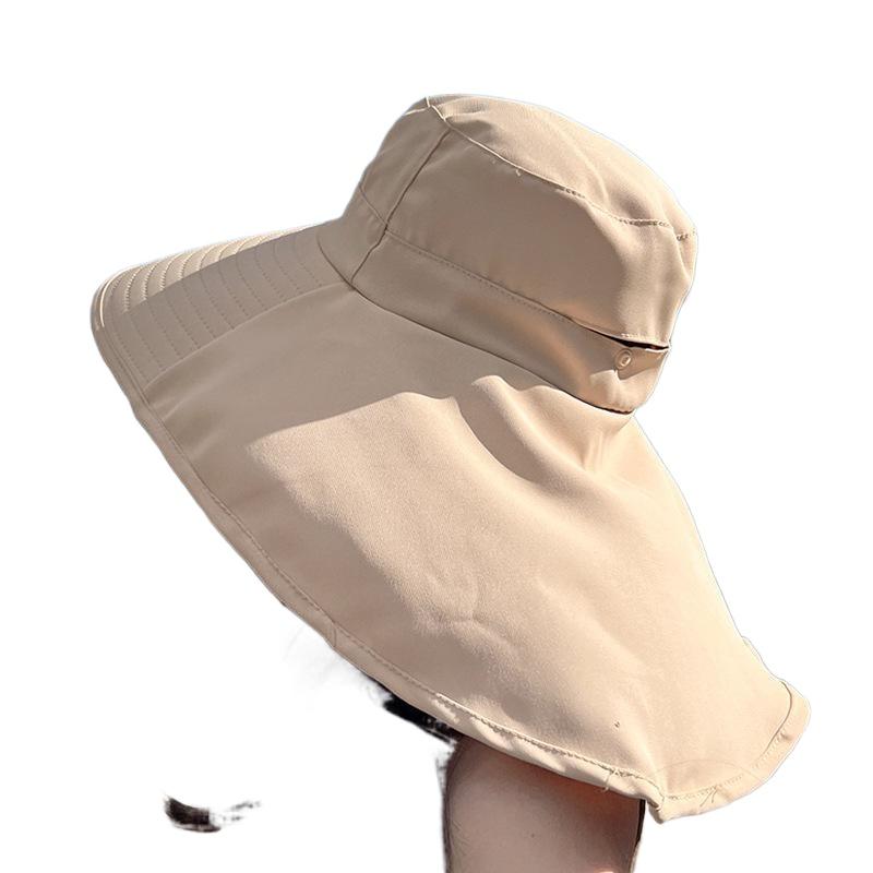 Summer Outdoor Sunscreen Sun Hat with Ponytail Hole Hat Female Korean Version Fashion Big Eaves Shawl Bucket Hat Tide