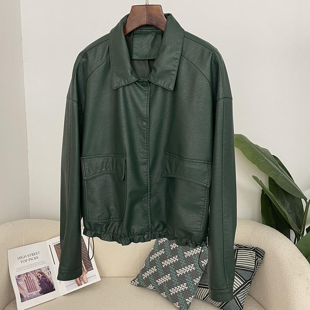 OFTBUY Women Vintage Loose Pu Faux Leather Short Jacket Casual Motorcycle Jacket Female Zipper Retro Moto Biker Coat Outwear Tops