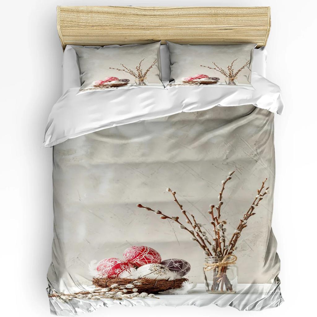 Osterhase Blume Schmetterling Aquarell Kaninchen 3tlg. Bettwäscheset für Doppelbett Heimtextil Bettbezug Steppdeckenbezug Kissenbezug