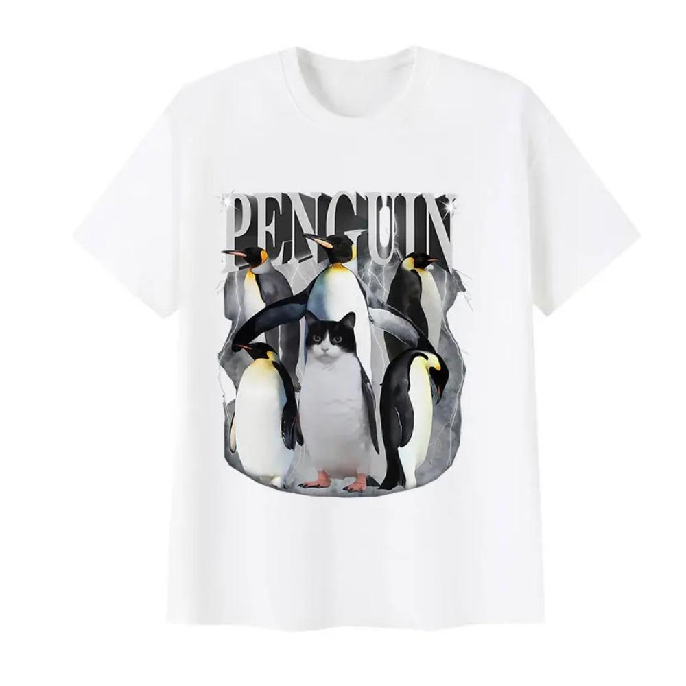 Süßer Pinguin Lustiges Meme T-Shirt Herren Damen Vintage Mode Hohe Qualität Baumwolle T-Shirts Oberteile Kleidung Kurzarm T-Shirt