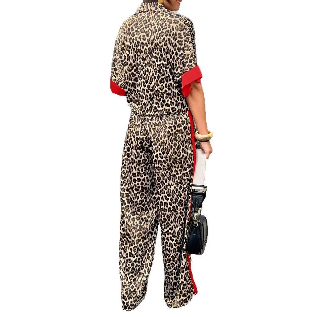 European & American Women's Fashion Leopard Print Luxury Two-Piece Set
