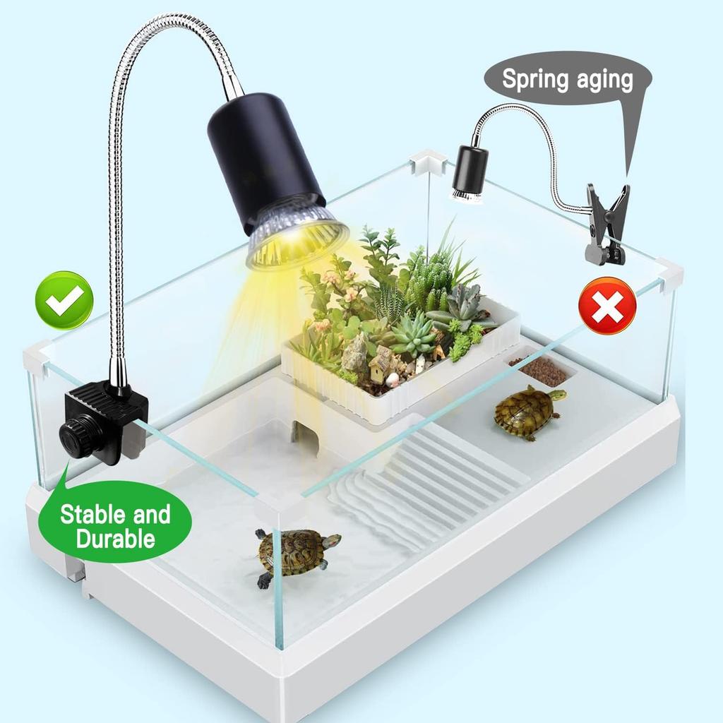 Lampada Riscaldante per Rettili Luce UVA UVB per Acquario Tartarughiera Lampadina per Esposizione al Sole e Supporto con Morsetto Girevole a 360° per Cacatua Camaleonte Alogeno