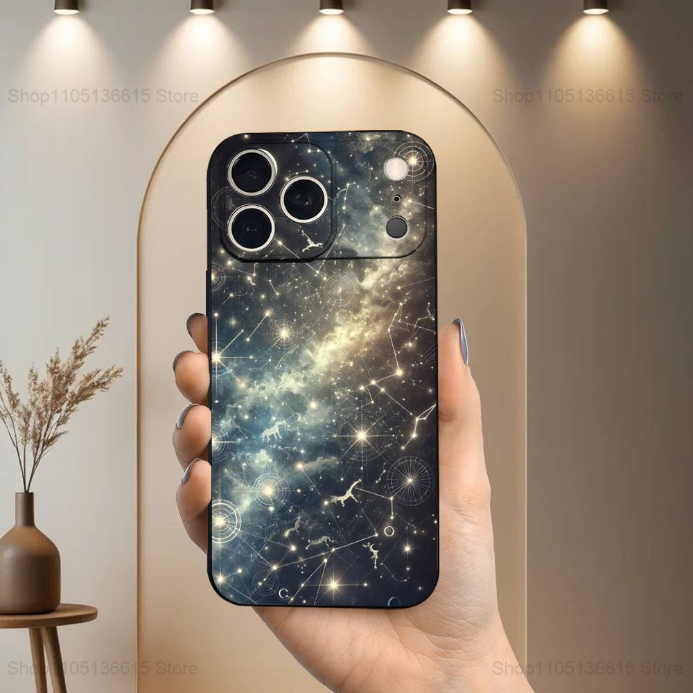Twelve Constellations Art Phone Case For iPhone 15,14,13,17,16,12,11,Plus,Pro Max,XS,X,Mini,8,7,XR,SE,Soft Silicone Black