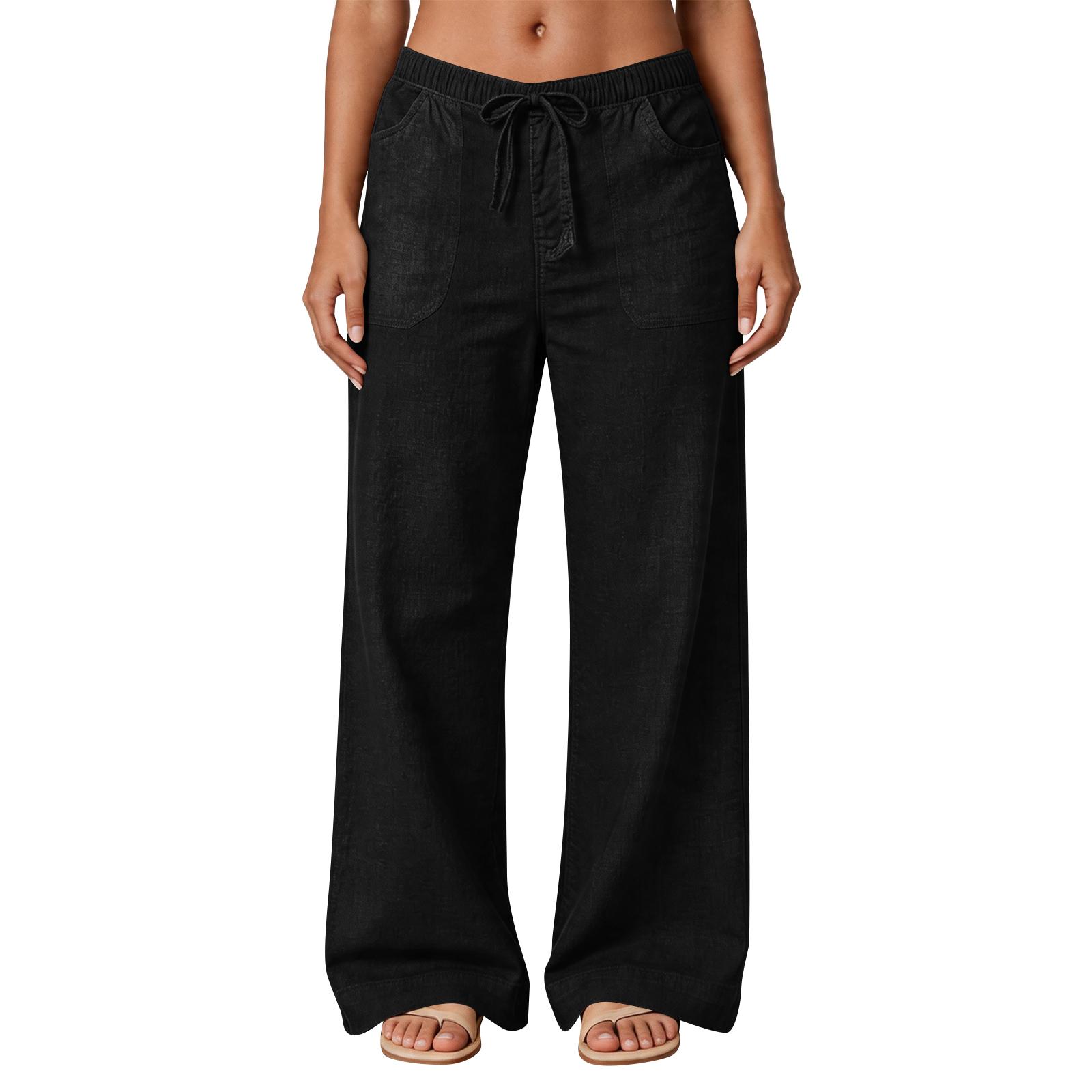 

Women s Loose-fitting Wide-leg Pants, Casual Loose-fitting Pants, High-elastic Waistband, Long Pants With Pockets L чёрный