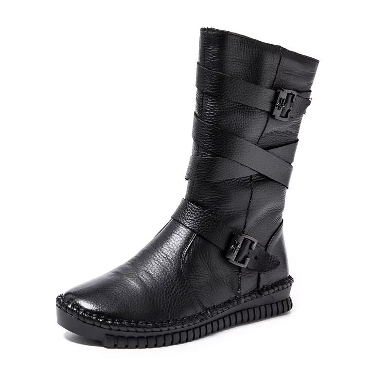 GKTINOO 2024 Women Boots Autumn Winter Shoes Soft Bottom 100% Genuine Leather Flat Mid Calf Boots Women Casual Warm Boot