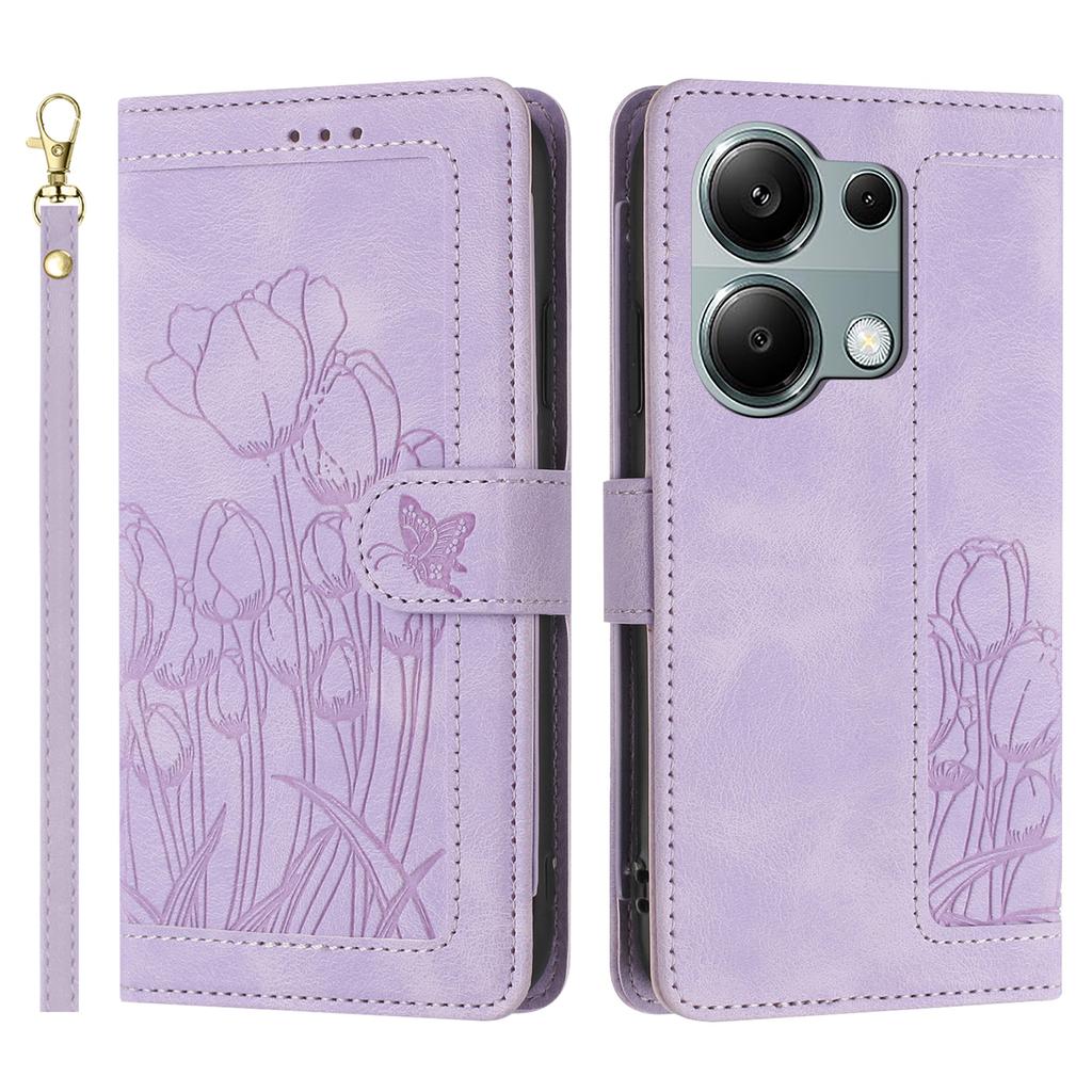 For Xiaomi Poco M6 Pro 4G/Redmi Note 13 Pro 4G Case Tulip Leather Phone Cover with 5 Card Slots Wallet