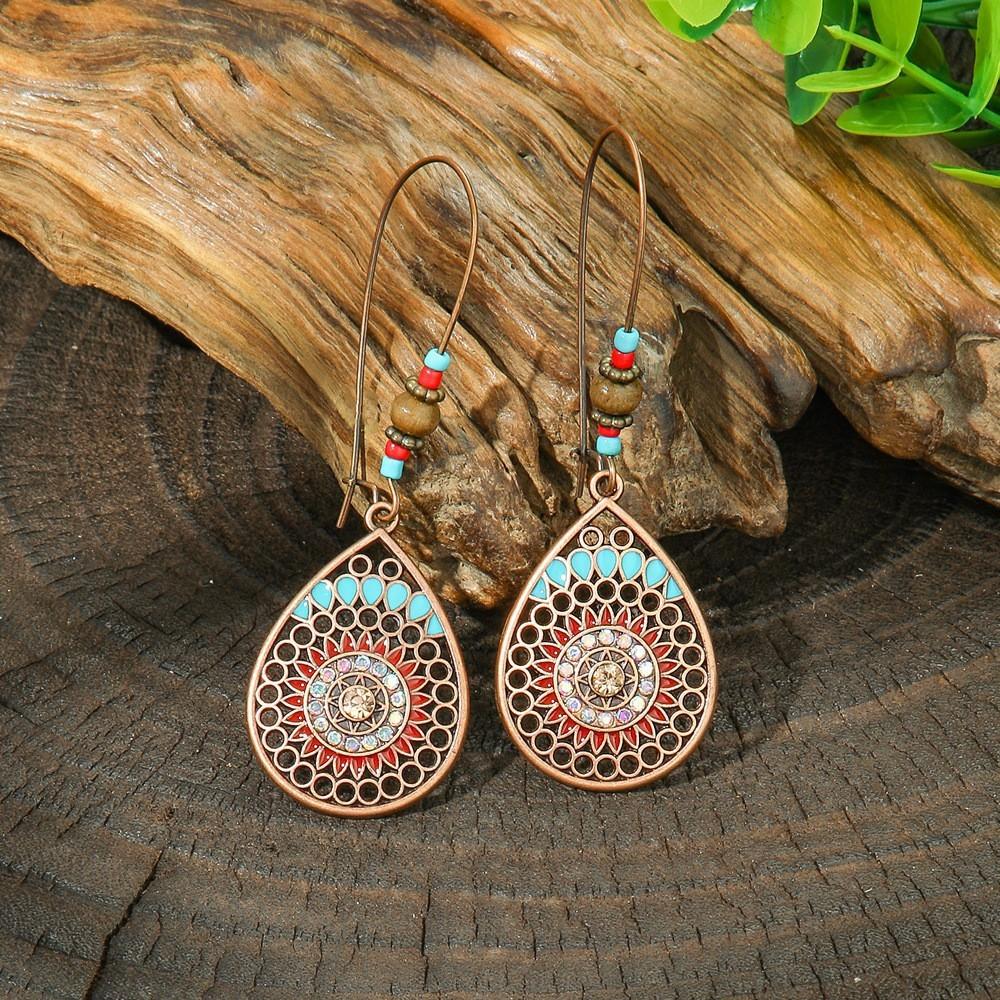 Earrings Ancient Bronze Exaggerated Carved Earrings Women's Bohemian Retro Elements Earrings