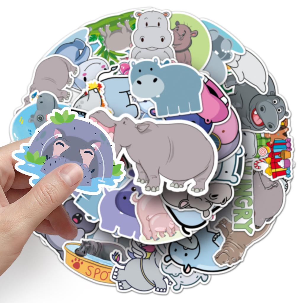 50 Hippo Graffiti Personalized Cartoon Animal Children's DIY Mobile Phone Case Water Cup Suitcase Sticker Waterproof