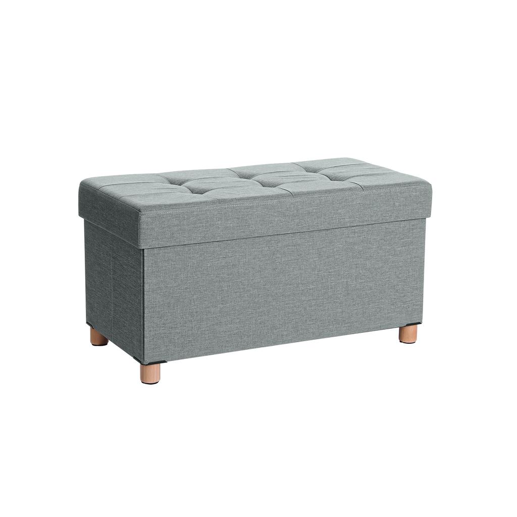 Songmics Folding Bench Stool with Storage Space and Lid, Base made of solid wood, Space-saving 65 L Capacity, up to 300 kg, 76 x 38 x 40 cm