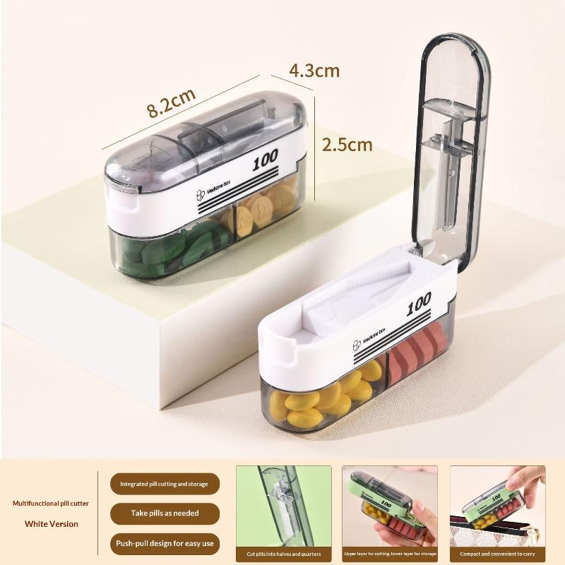 Bärbar Pillerdelare 1 st Tablettskärare Förvaringsfodral Med Dosett Organizer Säker Bladdesign För Resor Hem Apotek