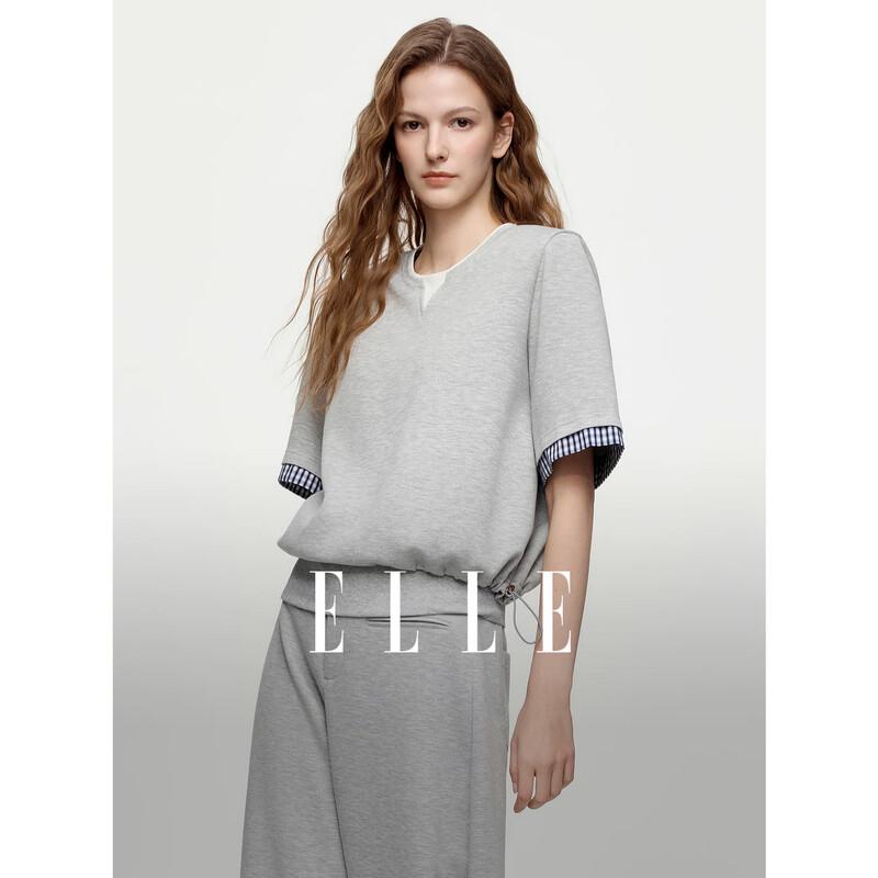 ELLE Women s Spliced Short-Sleeve Pant Suit M светло-серый