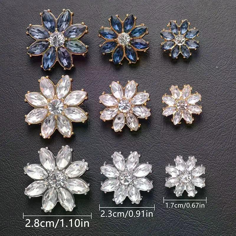5Pcs Luxury And Beautiful Flower Inlaid Rhinestone Metal Buttons Clothing Gift Boxes Scarves Hats DIY Decorative Accessories