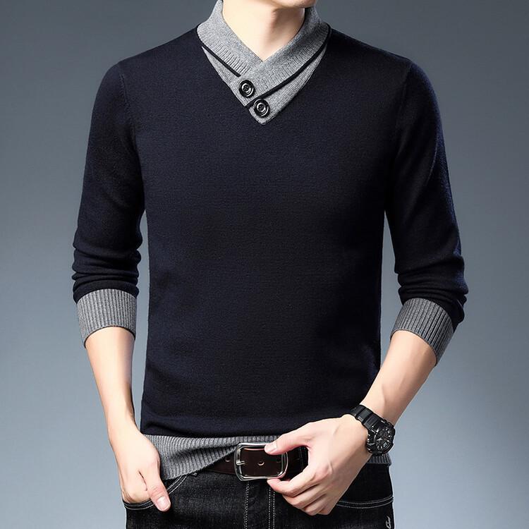 Men s Thick Fleece-Lined Wool Sweater, Long Sleeve, Half-High Collar, for Autumn and Winter. XL (175)