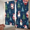 2pcs 2D Flat Printing Christmas Window Curtains Blue Cartoon Santa Claus Fabric Without Electricity Birthday Party Perfect for