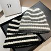 Alphabet Golden Code Versatile Striped Wool Knitted Hat Winter Simple Soft Waxy Plus Ear Protector Stacking Hat