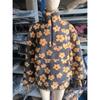 Autumn Winter Women's Sherpa Floral Pullover Hoodies Half Zip Style Loose Fit Warm Stylish Sweatshirt