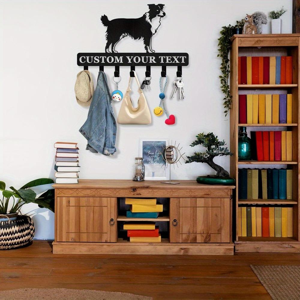 Metal Dog Leash Holder with Custom Name, Key Hooks Wall Organizer for Entrance, Pet Accessories Storage Rack