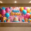 17th Happy Birthday Backdrop Banner Birthday Cake Balloon Gift Photography Background Event Festive Decoration Party Supplies