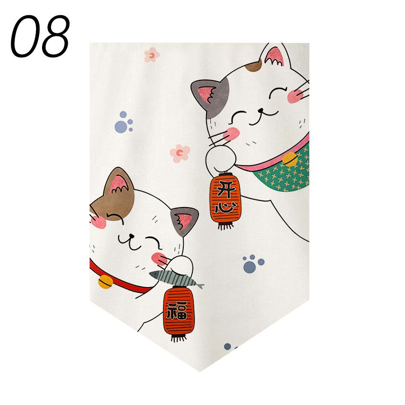 Japanese Style Short Curtain Luck Cat Printed Triangle Flag Kitchen Partition Restaurant Half Curtain Izakaya Sushi Shop Decor
