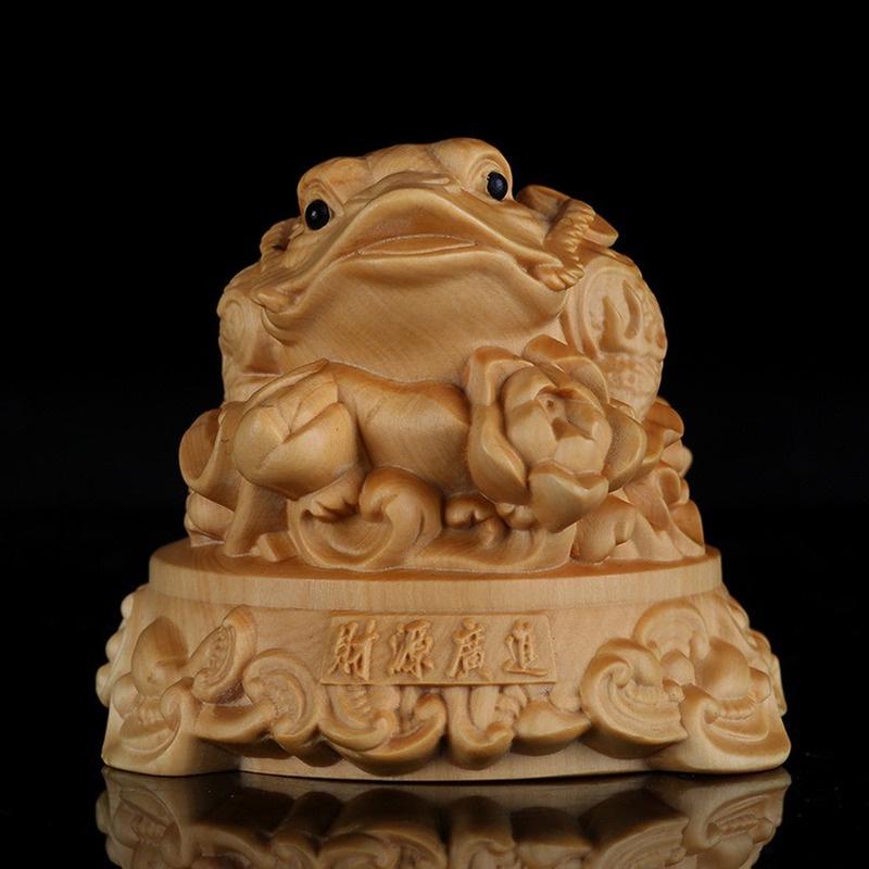Fortune Mythical Beast Golden Toad Boxwood Carving Help Gather Money and Seek Wealth Business Gifts Animal Carving Office Ornaments Ornaments
