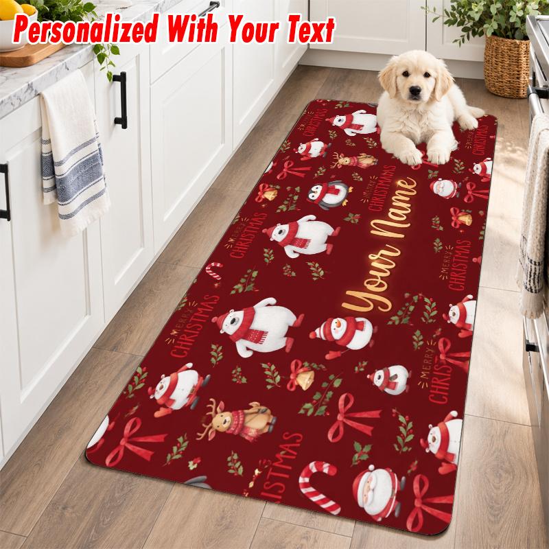 Christmas Custom Text Flannel Floor Rug Soft Kitchen Mat Personalized Non Slip Carpet