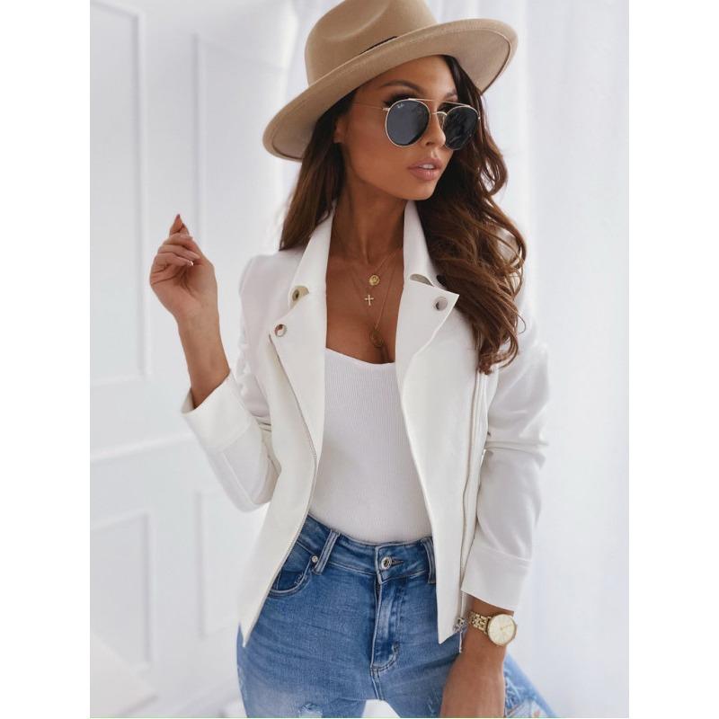 Women's Suede Moto Biker Jacket Zip Up Lapel Long Sleeve Slim Fit Casual Outerwear
