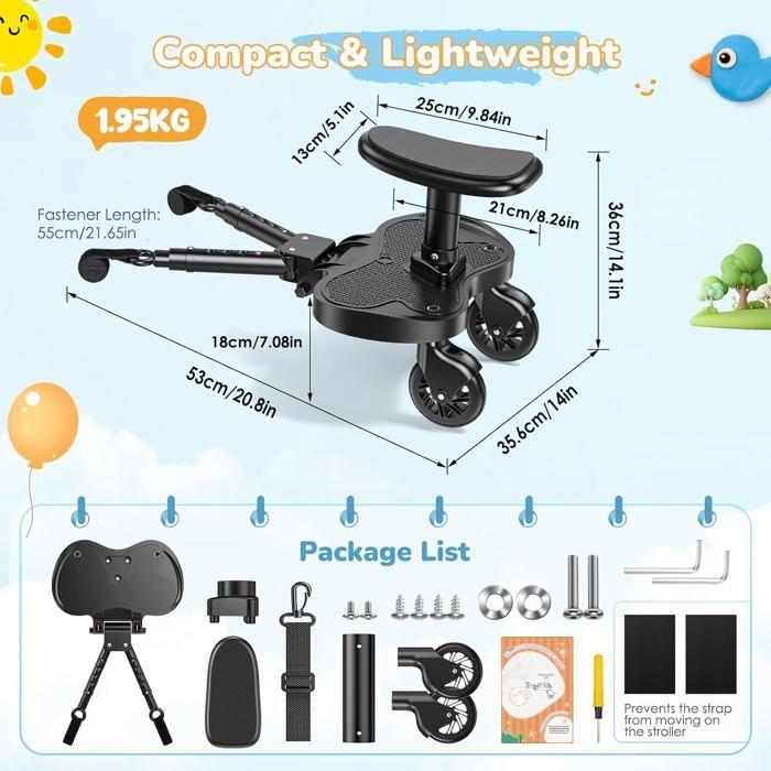 BugyKido Planche Poussette Universelle avec Siège, Compatible 99% Poussettes, Enfants 2-6 Ans (25KG)