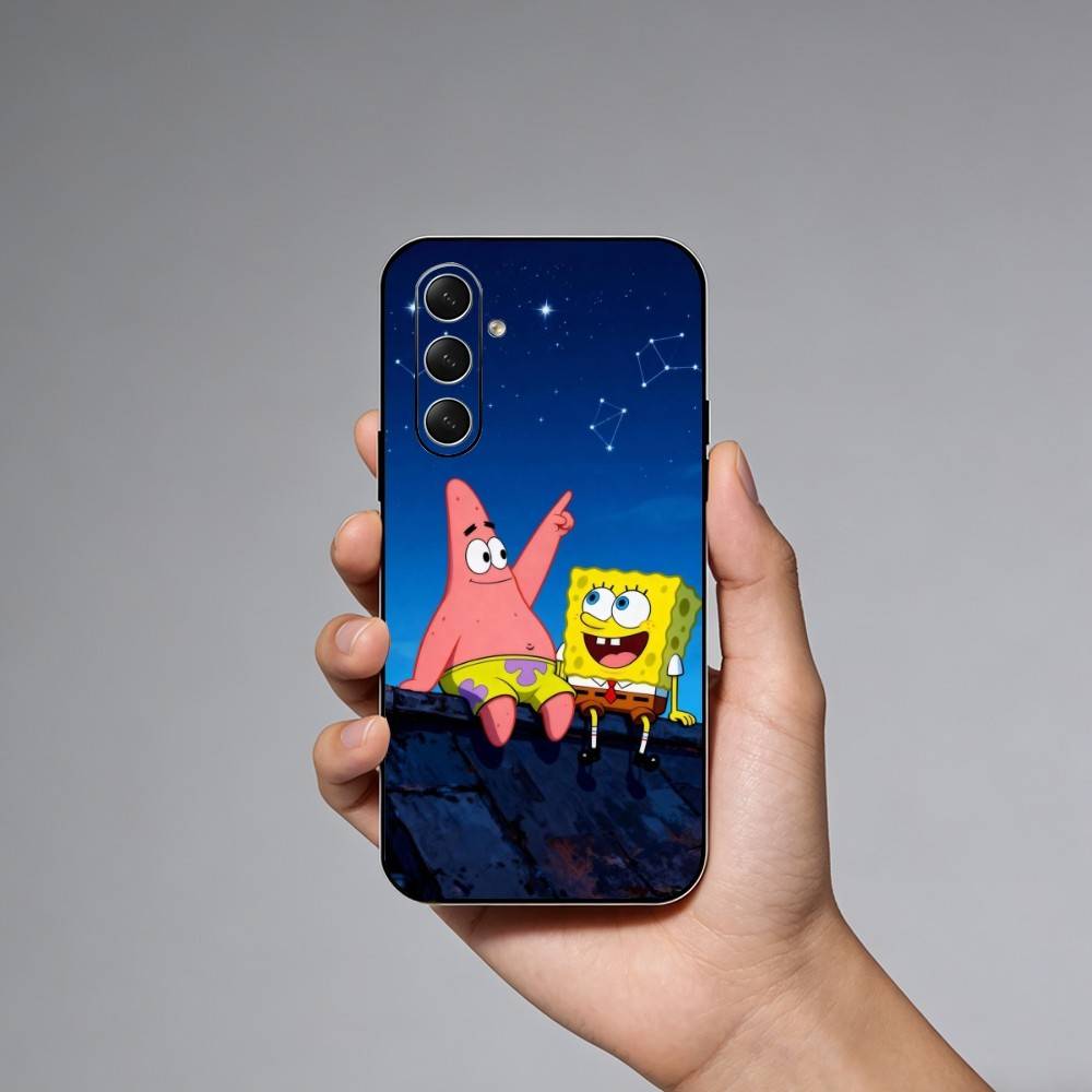 Cartoon S-Spongebob Phone Case For Samsung Galaxy A73,21,22,32,71,53,52,51,80,5G Soft Black Cover Samsung a22 4g