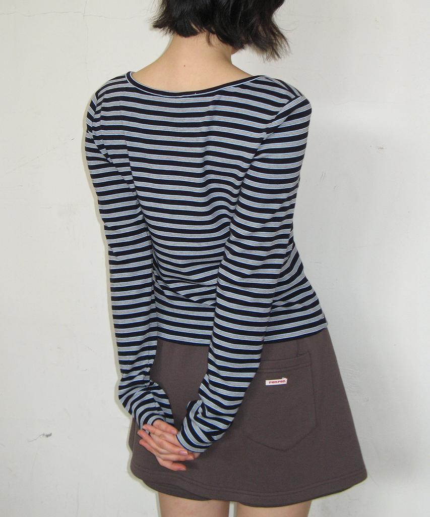 RONRON Multi Stripe V Neck Long Sleeve Navy