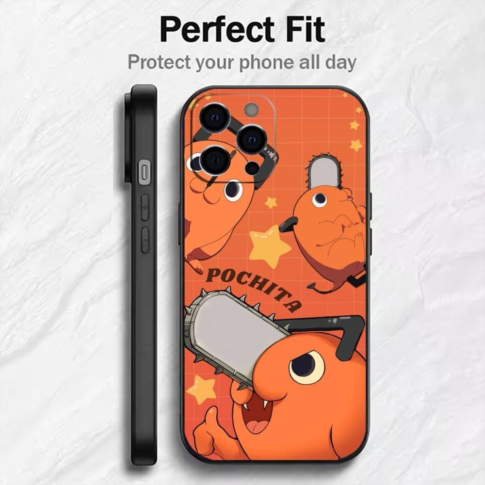 Anime P-Pochita  Phone Case For iPhone17,16,15,14,13,12 Plus,Max Soft Silicone Black Cover