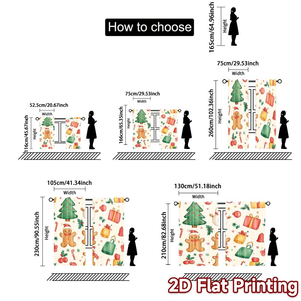 2pcs,Curtains Christmas Cute Elements (3) Print Popular Curtains Yarn Curtains Art Deco Festive Use for Semi-Transparent Living