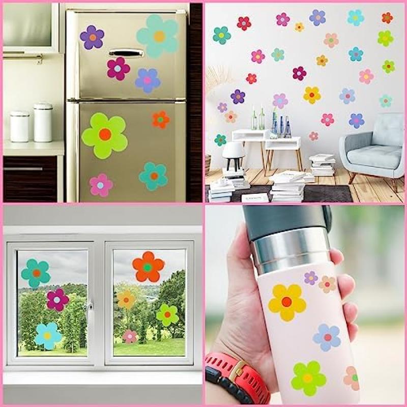 63 Pieces Flower Stickers, Colorful Wall Decals for Girls Room, DIY Self-Adhesive Boho Wall Art for Nursery, Bedroom Decor