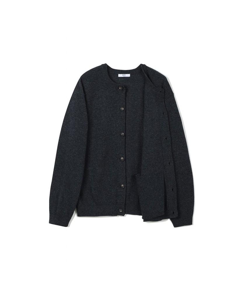 Notig Wool Blend Round Button Cardigan Gray_Okw2Swcd201G1