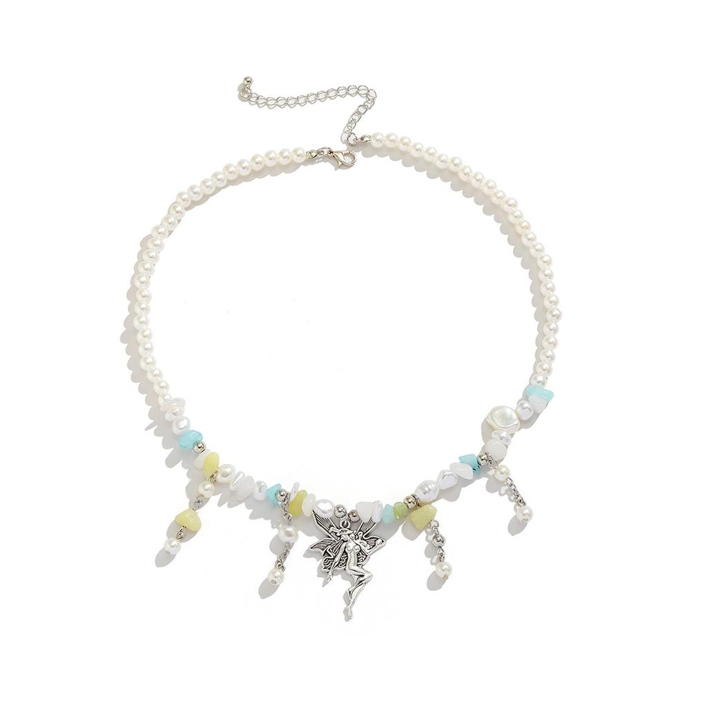 Accessories, Splicing Irregular Gravel Angel Necklace, Pastoral Holiday Imitation Pearl Tassel Necklace Women