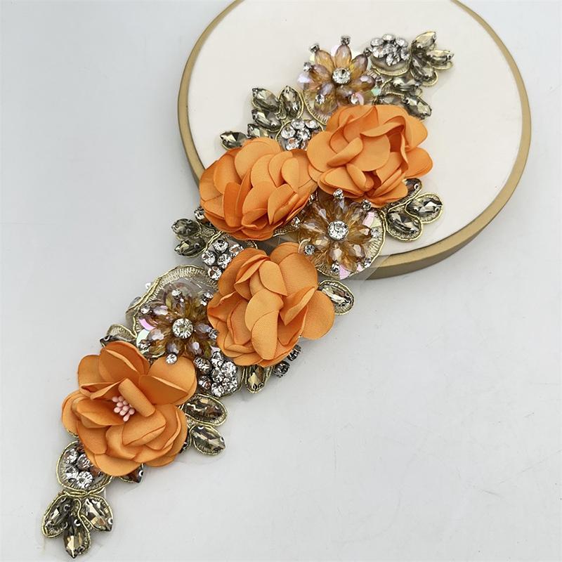3D Flowers Rhinestone Beaded Handmade Applique for Clothes Sequins Patch Wedding Dress Sew on Handcraft Creativity Material