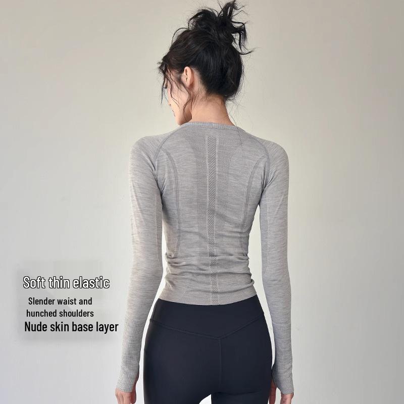 Women's Slim Fit Long Sleeve Quick Dry Round Neck Sportswear Top for Autumn/Winter Yoga & Running. Breathable Fitness Clothing.