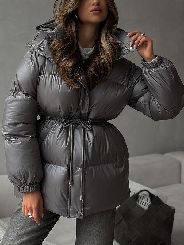 Drawstring Slim-Fit Cotton Jacket Winter Hooded Zipper Cotton Jacket Comfortable and Warm Outerwear
