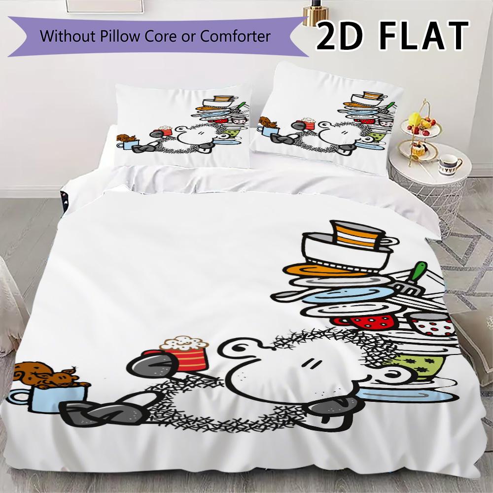 Sheepworld Pattern Bedding Uilt Set Uilt Cover Pillowcase Home Decoration Birthday Gift (1 * Duvet Cover + 2 * Pillowcase Without Core)