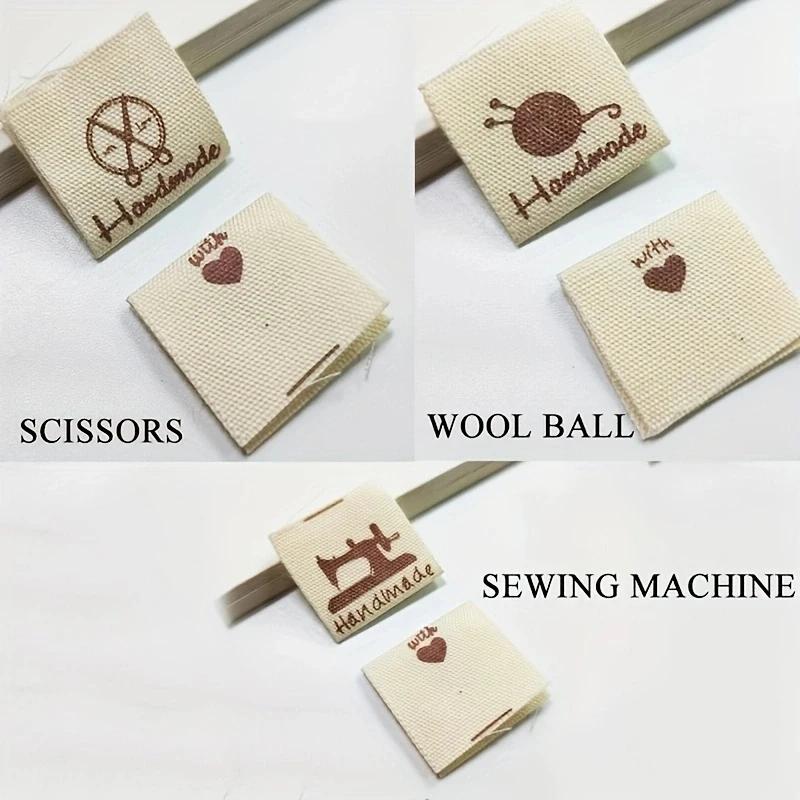10Pcs Cloth Labels Handmade Label Fold Tags  Hand Made Label For Knitted Hats Printed Cotton Woven Sew Tags