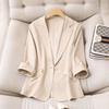 K-style Tencel Linen Professional Commute Ol White Shoulder Slim Looking Suit Collar Split 3/4 Sleeve Small Business Suit Coat