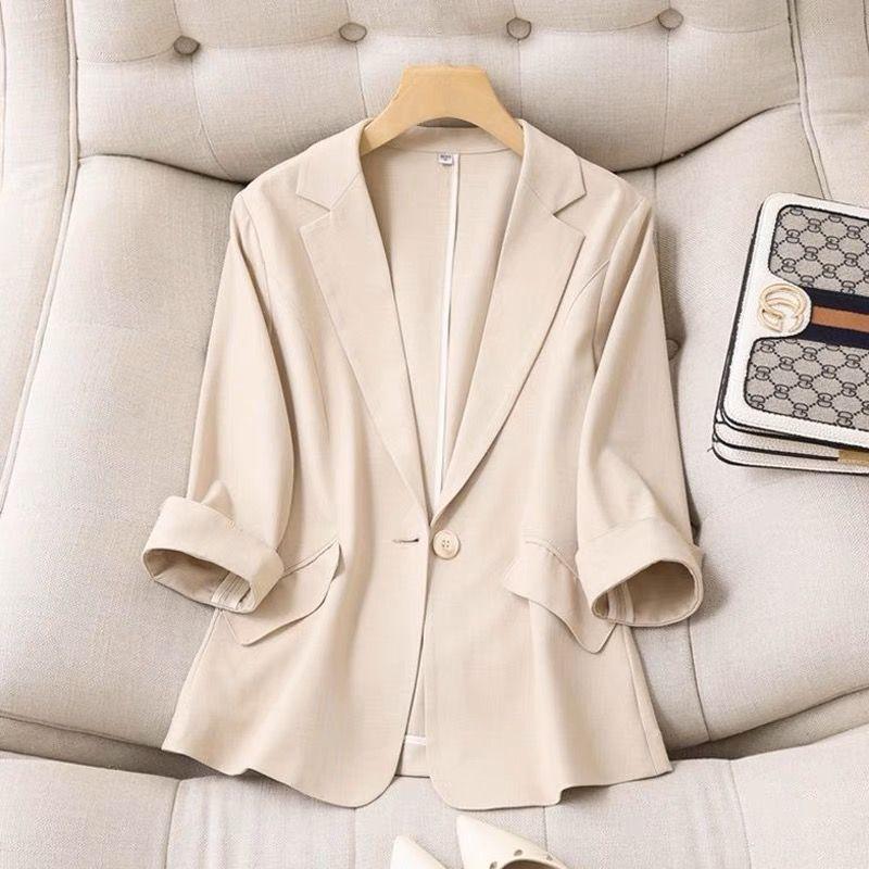 K-style Tencel Linen Professional Commute Ol White Shoulder Slim Looking Suit Collar Split 3/4 Sleeve Small Business Suit Coat