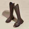 Brown boots women's 2025 new thick-soled small man but knee knight boots spring and autumn thin temperament high boots