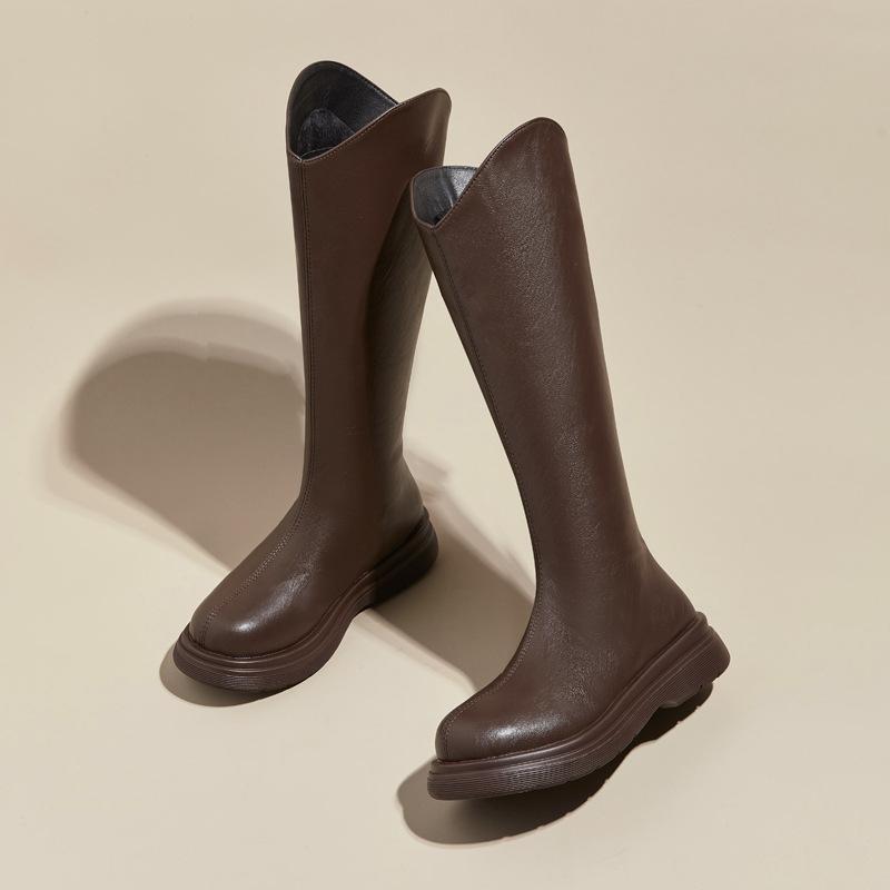 Brown boots women's 2025 new thick-soled small man but knee knight boots spring and autumn thin temperament high boots