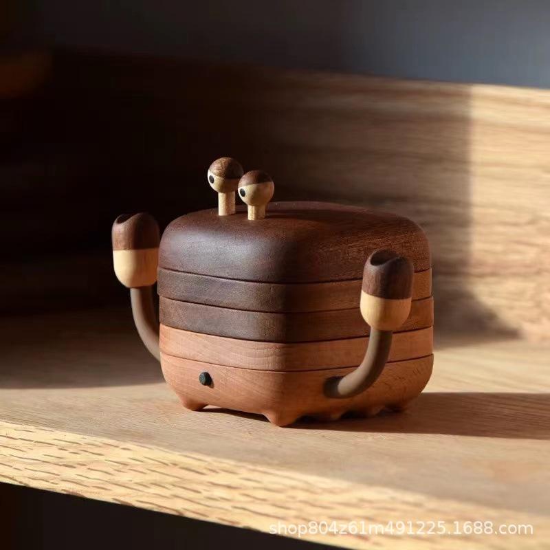 Wooden Magnetic Crab Coaster Set,Solid Wood Heat-Resistant Tea Coasters,Cute Creative Home Decoration for Tea Ceremony Dining