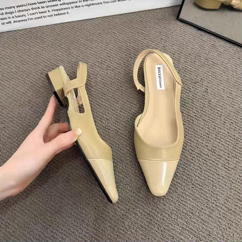 Large Size Low-heeled Women's Sandals - Fashionable New Style, Can Be Paired with Skirts, French Pointed-toe Open Heel Shoes