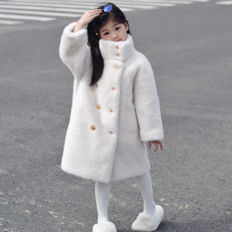 Children's Mid-Length Fur Coat: Winter Girls' Thick Mink Insulated Fur-Lined Coat