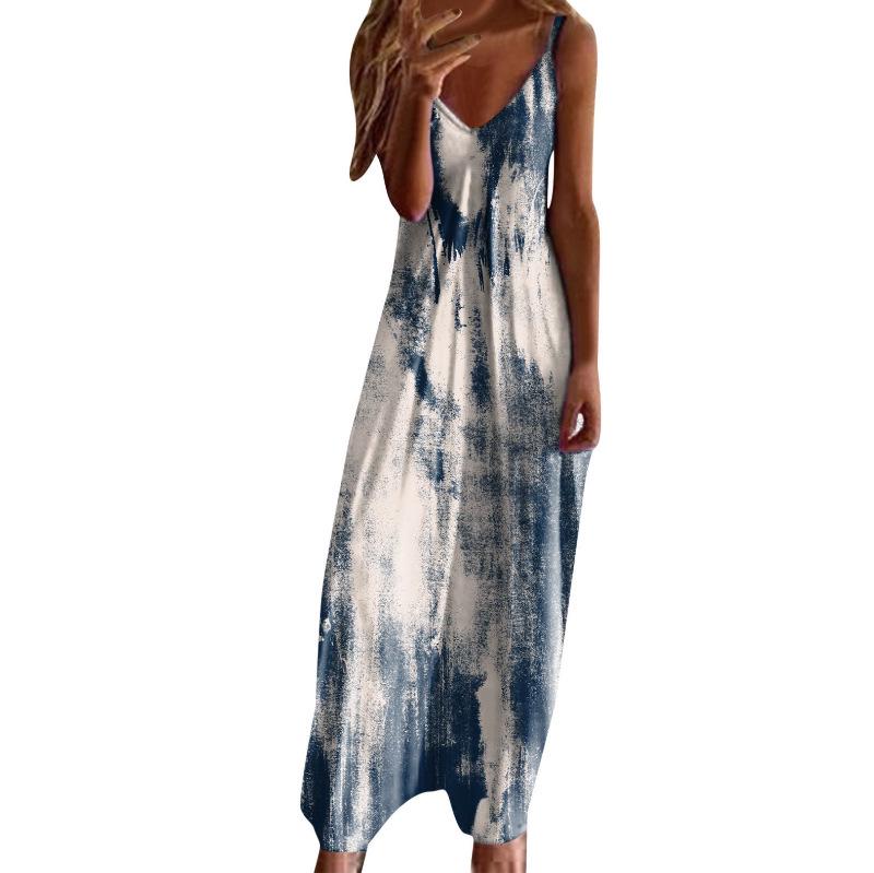 Women's Plus Size V-Neck Spaghetti Strap Long Dress - European & American Style