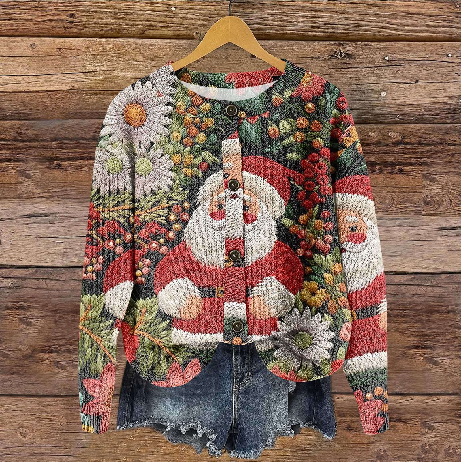 

Женский винтажный вязаный кардиган на пуговицах с рождественским принтом S