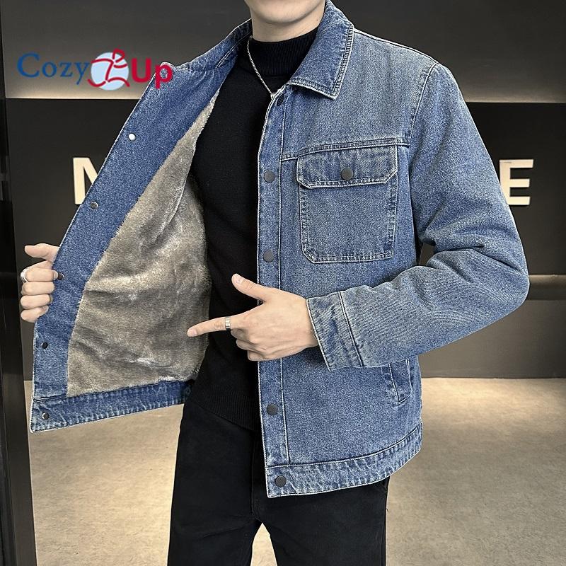 Jachetă din denim căptușită cu Sherpa pentru bărbați Cozy Up Jachetă de camioner îngroșată și caldă cu buzunare multiple
