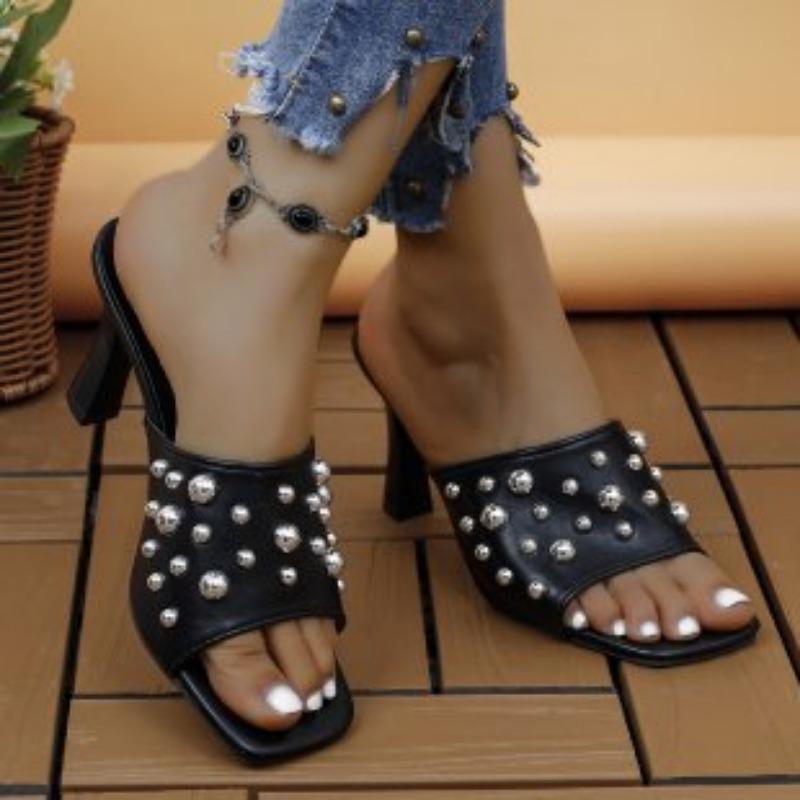 Cool Slippers Women's Fashion Slippers Rivet Open-toed Versatile Slippers Stiletto Slippers Women 43